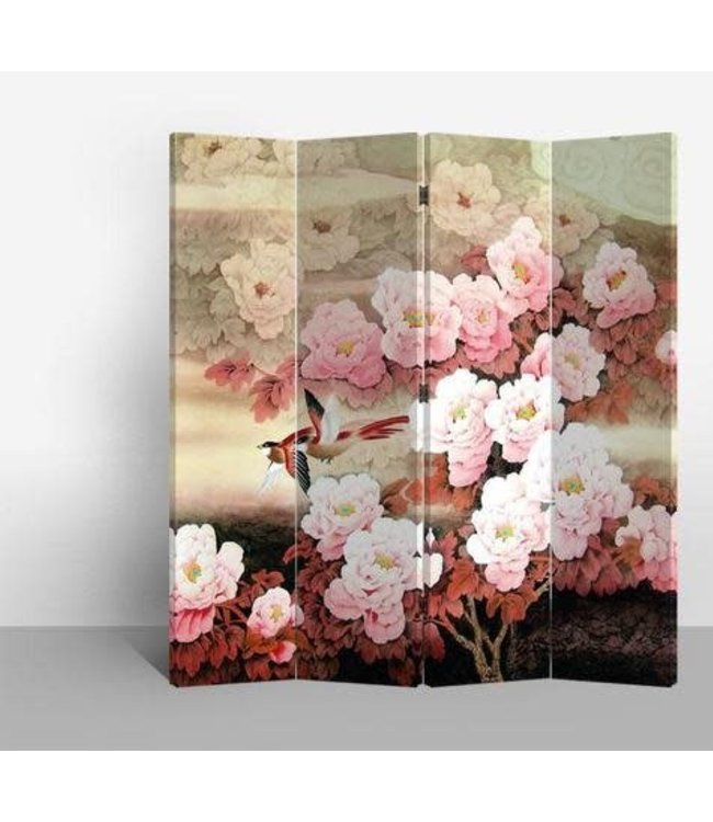 Chinees Kamerscherm Oosters Scheidingswand B160xH180cm 4 Panelen Roze Bloemen