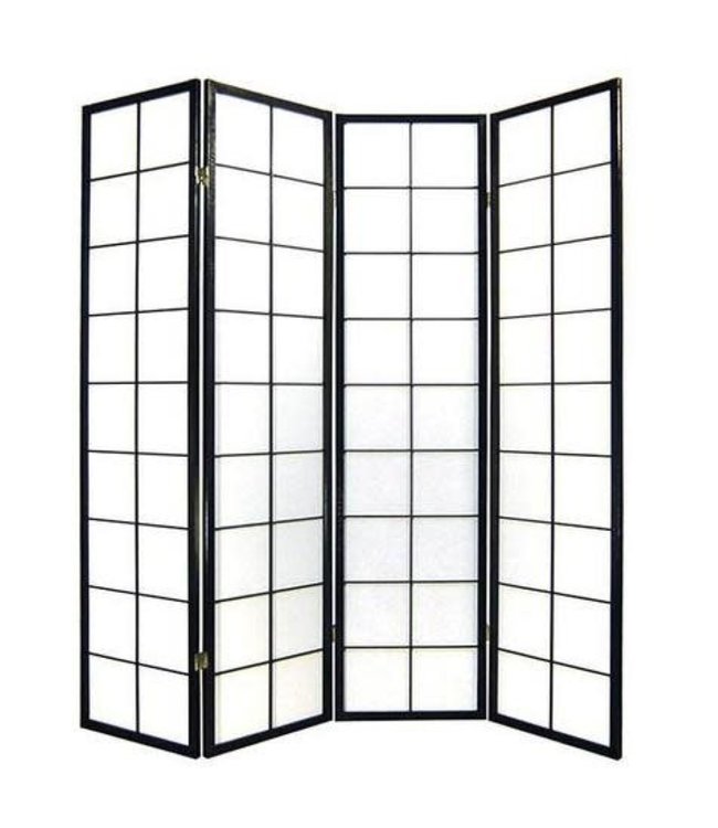 Biombo Japonés A180xA180cm 4 Paneles Shoji Papel de Arroz Negro Separador