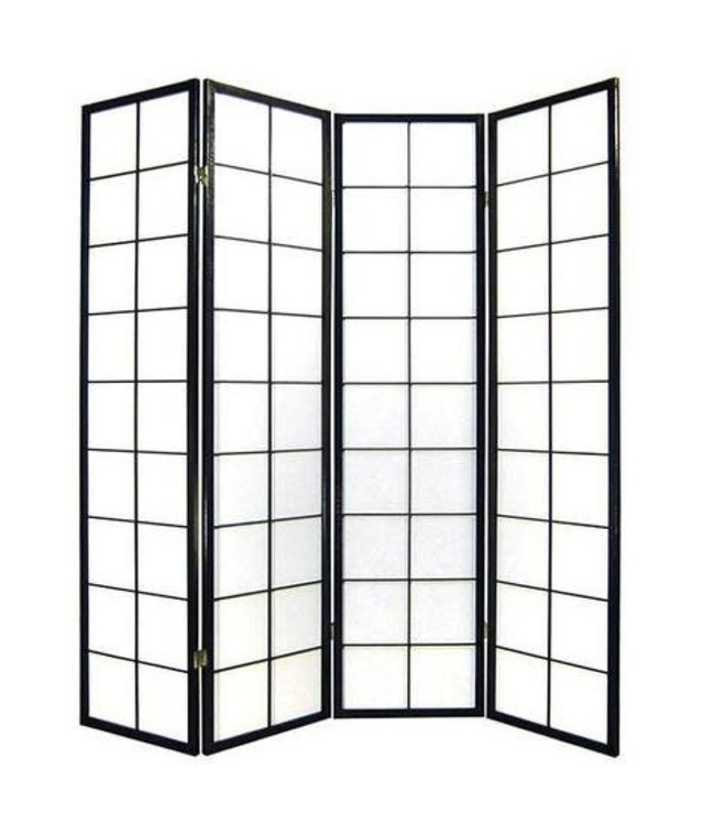 Japanese Room Divider 4 Panels W180xH180cm Privacy Screen Shoji Rice-paper Black