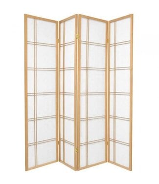 Fine Asianliving Biombo Separador Japonés A180xA180cm 4 Paneles Shoji Papel de Arroz Natural - Double Cross