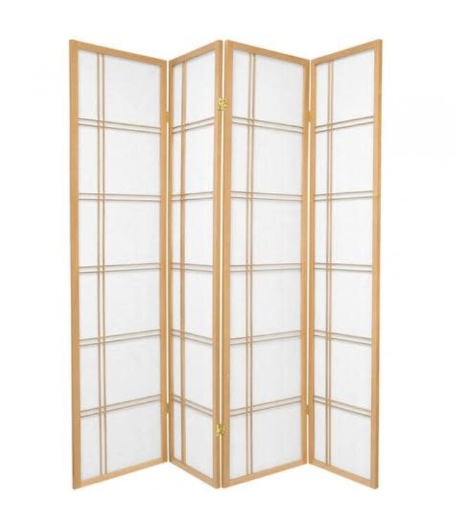 Japanese Room Divider 4 Panels W180xH180cm Privacy Screen Shoji Rice-paper Natural - Double Cross