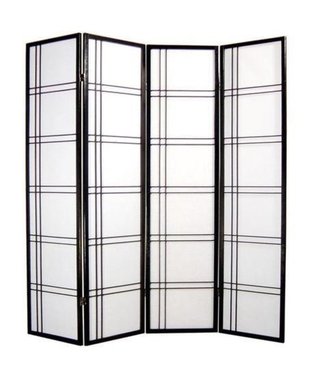 Fine Asianliving Japanse Kamerscherm B180xH180cm 4 Panelen Shoji Rijstpapier Zwart - Double Cross