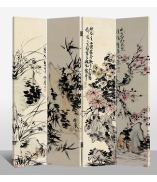 Fine Asianliving Paravento Divisori in Tela L160xA180cm 4 Pannelli Giardino Fiorito
