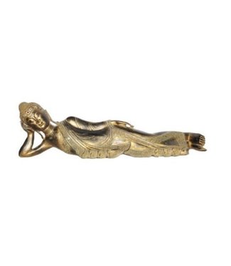 Fine Asianliving Mandalay Liegender Buddha Schwarz Gold Handgefertigt aus Massivem Baumstamm B162xT50xH50cm