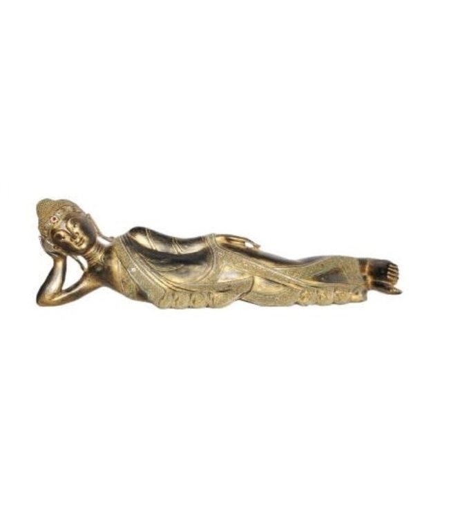 Mandalay Liegender Buddha Schwarz Gold Handgefertigt aus Massivem Baumstamm B162xT50xH50cm