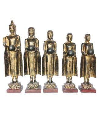 Fine Asianliving Buddha in Piedie con Monaco in Piedi 107-75cm Set/5 Fatto a Mano da un Tronco d'Albero Solido