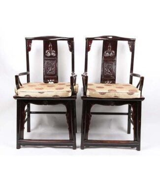 Fine Asianliving Antique Chinese Chairs Set/2 Handcarved Black