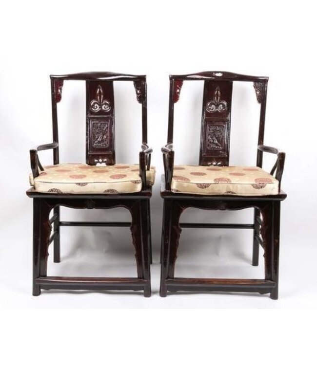 Antique Chinese Chairs Set/2 Handcarved Black