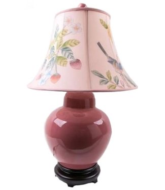 Fine Asianliving Lampe de Table en Porcelaine Chinoise Peinte à la Main Ombre Rose L39xP39xH68cm