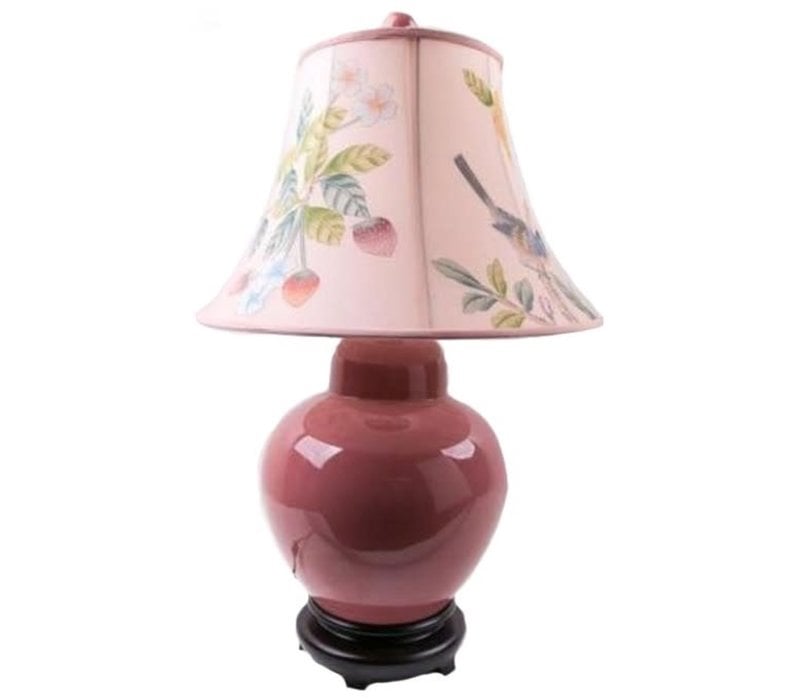 Lampada da Tavolo Cinese in Porcellana Dipinta a Mano Rosa L39xP39xA68cm