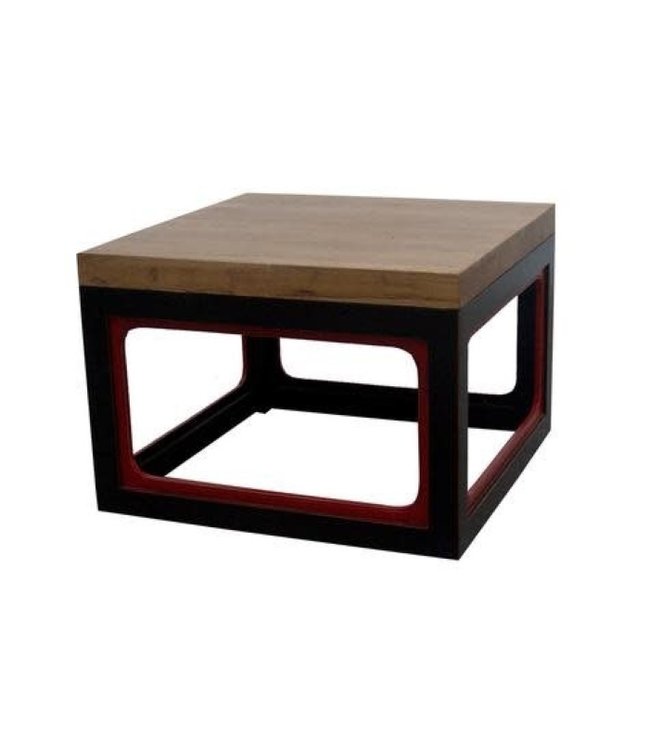 Chinese Coffee Table Contemporary Solid Wood Black Red W65xD65xH45cm