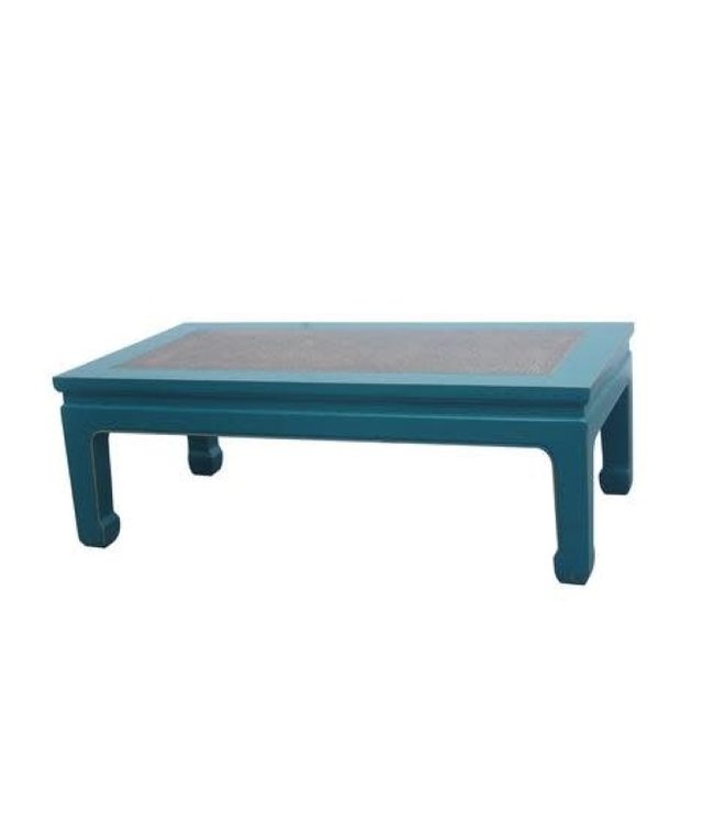 Tavolino Cinese in Legno con Piano Tavolo in Bambù Blu L132xP70xA45cm