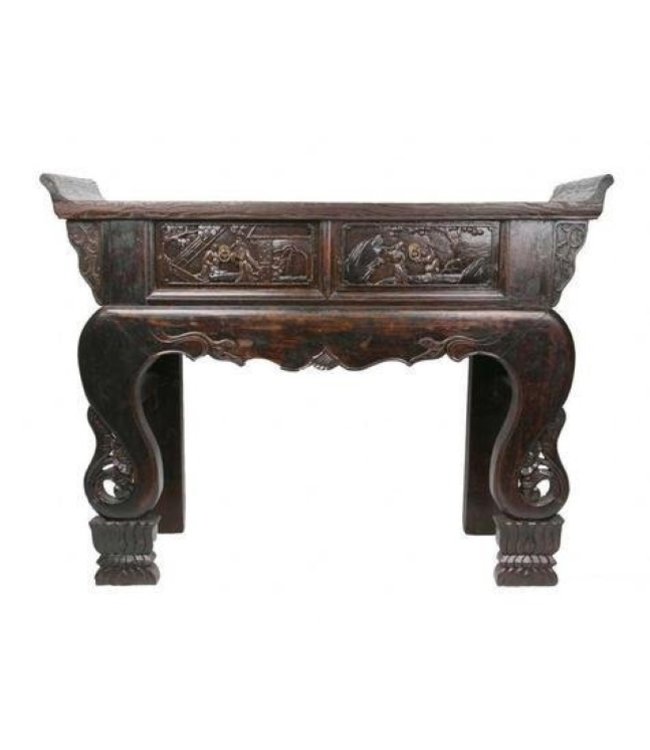 Table d'autel Chinoise Ancienne en bois dur sculpté à la main L139xP38xH102cm