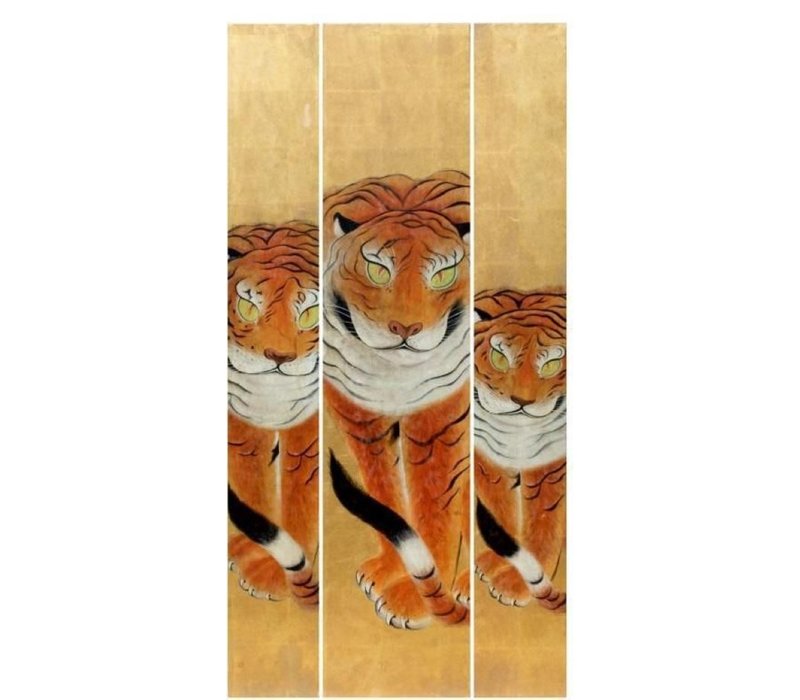 Handgemachte 3 Tiger-Gemälde aus Blattgold B79xH160cm