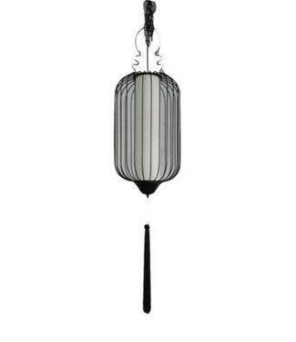 Fine Asianliving Lampada a Sospensione Cinese in Metallo Beige e Nero con Corda L35xP35xA92cm