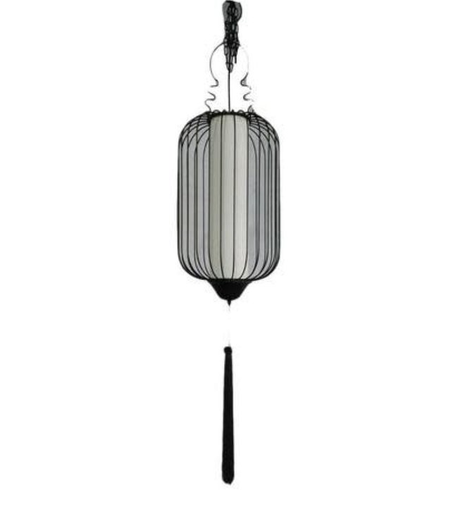 Lampada a Sospensione Cinese in Metallo Beige e Nero con Corda L35xP35xA92cm