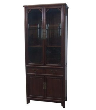 Fine Asianliving Libreria Vetrina Cinese con Porte di Vetro Marrone L80xP39xA190cm