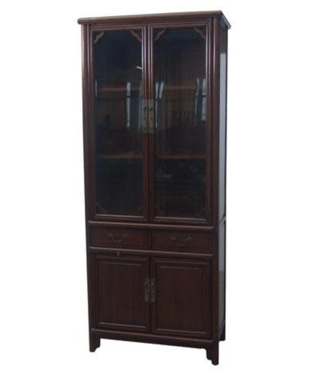 Chinese Bookcase Glass Door Cabinet Brown W80xD39xH190cm