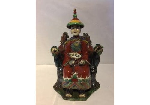 Fine Asianliving Dragón Emperador Chino Hecho a Mano de Porcelana Roja An18xP18xAl32cm