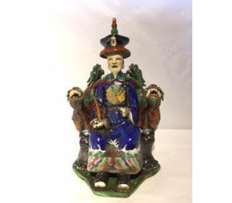 Drago Imperatore Cinese Porcellana Fatta a Mano Blu L18xP18xA32cm