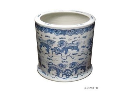 Fine Asianliving Porzellan Blumentopf Handbemalte Wächterlöwe Blau und Weiß