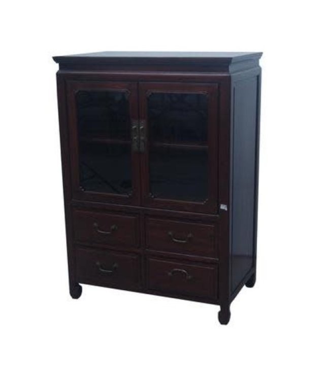 Chinese Bookcase Glass Door Cabinet Brown W82xD48xH115cm