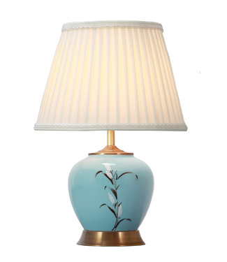 Fine Asianliving Lampada da Tavolo Cinese Bianca Fiori Base in Bronzo D36xA54cm