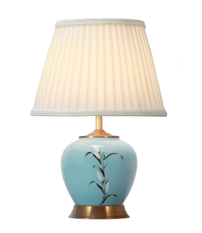 Lampada da Tavolo Cinese Bianca Fiori Base in Bronzo D36xA54cm