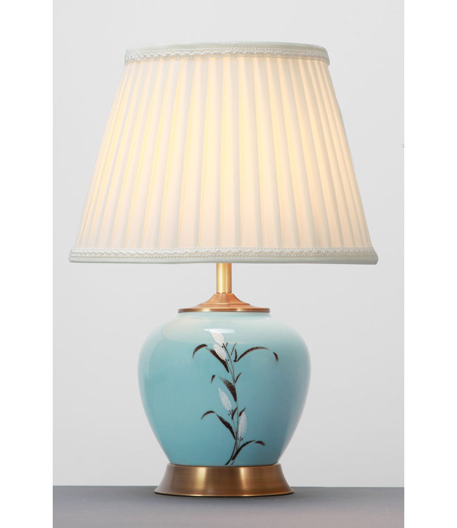Lampada da Tavolo Cinese Bianca Fiori Base in Bronzo D36xA54cm
