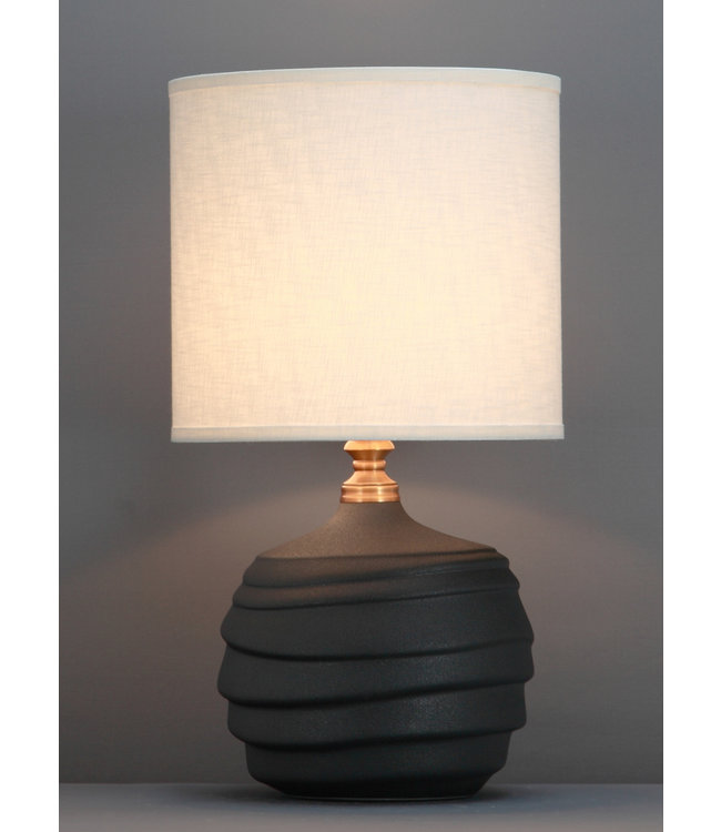 Chinesische Tischlampe Relief Matt Schwarz D30xH56cm