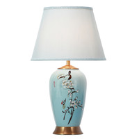 Lámpara de Mesa de Porcelana con Pantalla Pintada a Mano Azul Flores