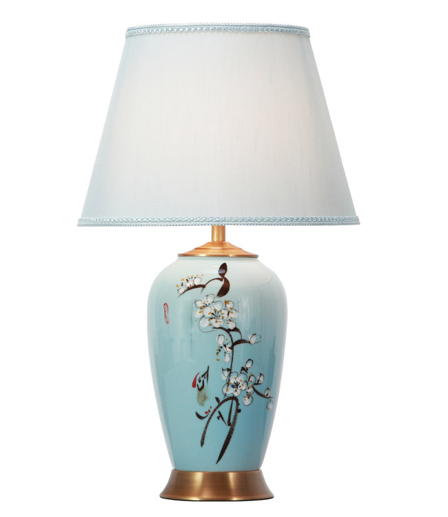 Chinese Tafellamp Handgeschilderde Witte Bloesems D36xH61cm