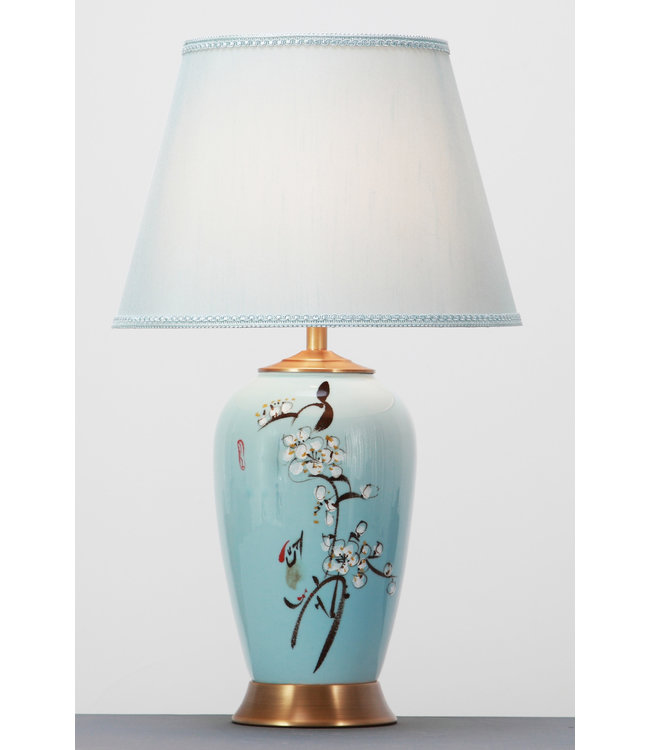 Lampe de Table en Porcelaine Chinoise Peinte à la Main Bleue Fleurs