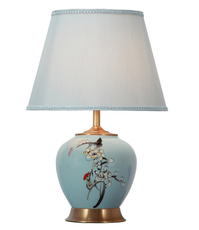 Lampe de Table en Porcelaine Chinoise Blue Peinte à  la Main with Lampshade L21xP21xH54cm