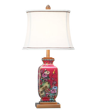 Fine Asianliving Chinese Table Lamp Porcelain with Lampshade Red Hand-painted W14xD14xH57cm