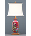 Lampe de Table en Porcelaine Chinoise Rouge Peinte à la Main L14xP14xH57cm