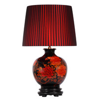 Oriental Table Lamp Porcelain Black with Red Flowers Large W48xD48xH80cm