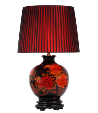 Fine Asianliving Oriental Table Lamp Porcelain Black with Red Flowers Large W48xD48xH80cm