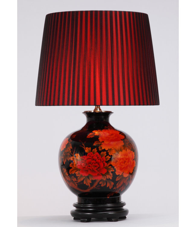 Oriental Table Lamp Porcelain Black with Red Flowers Large W48xD48xH80cm