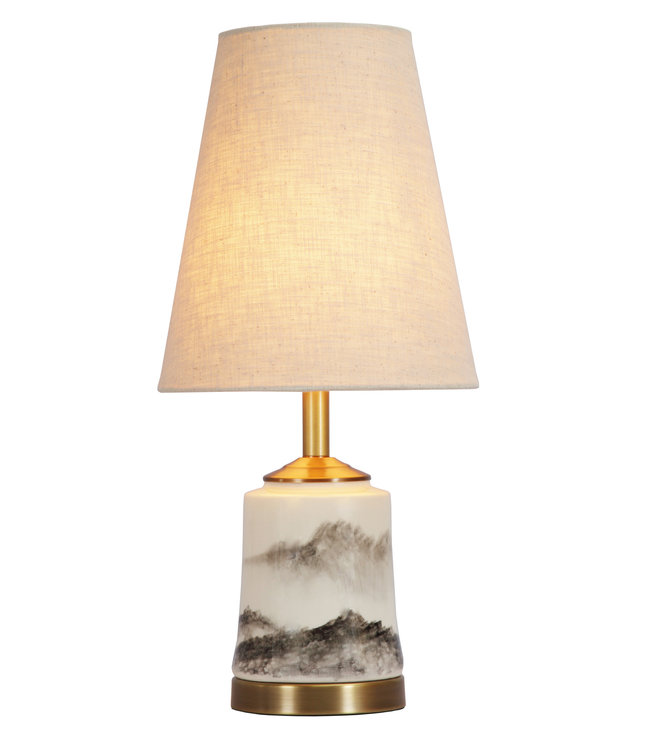 Chinese Table Lamp Porcelain with Lampshade Oriental Scenery W22xD22xH47cm