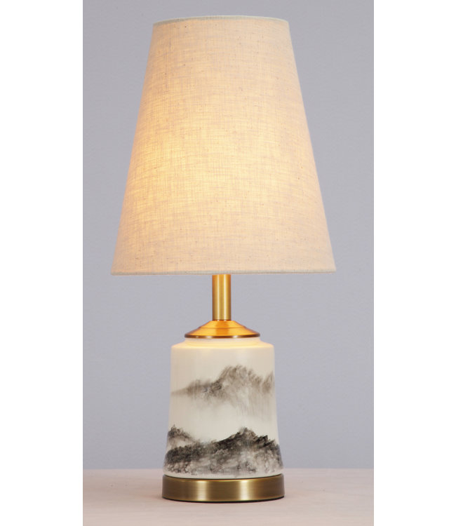 Lampada da Tavolo Cinese in Porcellana con Paralume Paesaggio Orientale L22xP22xA47cm