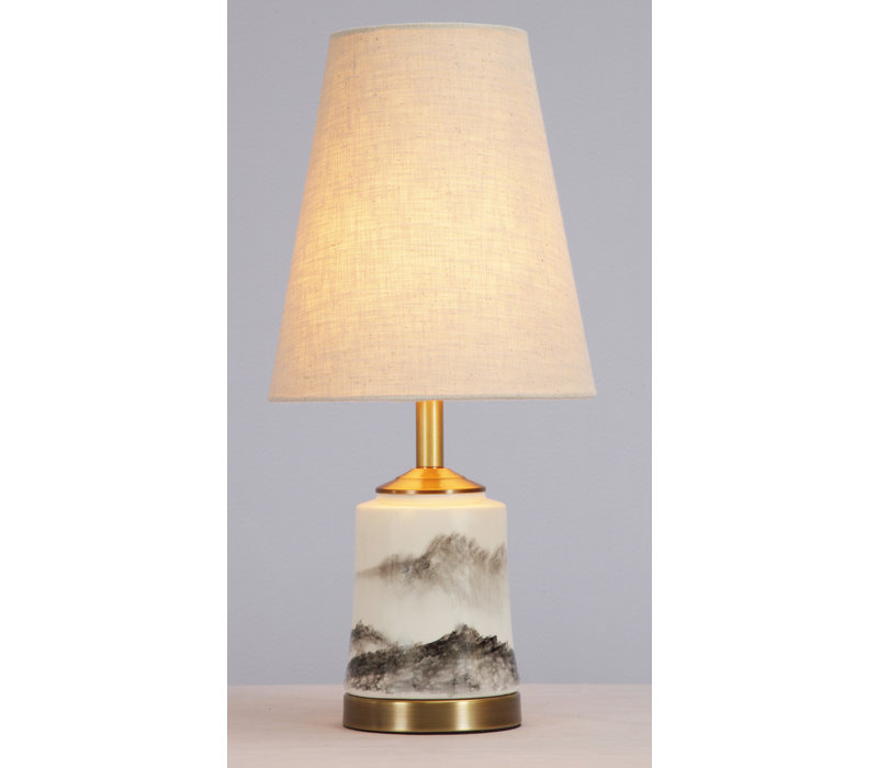 Chinese Table Lamp Porcelain with Lampshade Oriental Scenery W22xD22xH47cm