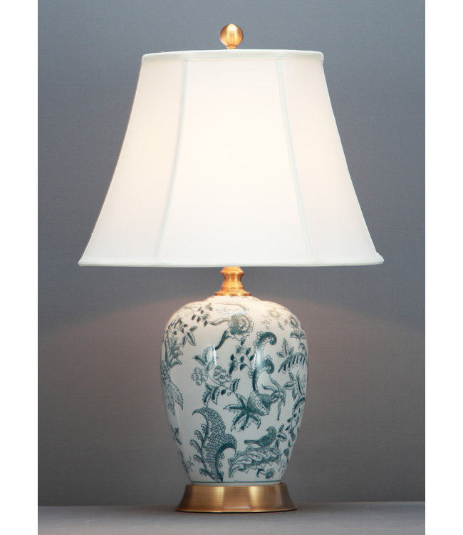 Lampe de Table en Porcelaine Chinoise Blanche Art Botanique D.41xH66cm