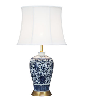 Fine Asianliving Chinese Table Lamp Classic Lotus Blue Porcelain D38xH65cm