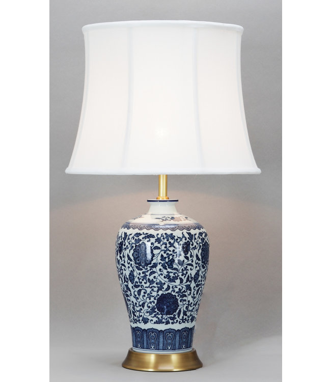 Chinese Tafellamp Klassiek Porselein Lotus Blauw D38xH65cm