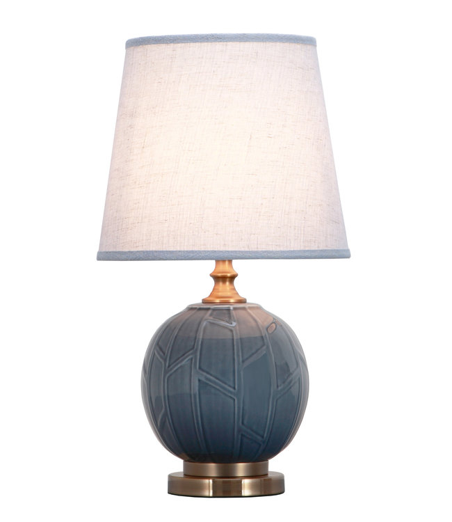 Chinese Table Lamp Porcelain Relief Abstract Bamboo Grey D28xH51cm