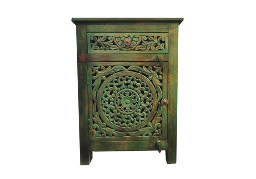 Fine Asianliving Indian Bedside Table Handcrafted Wood Teal W55xD35xH76cm Handmade in India