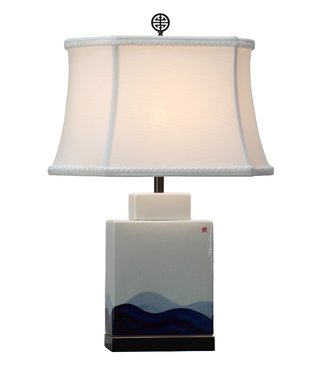 Fine Asianliving Lampada da Tavolo Cinese in Porcellana con Paralume Dipinta a Mano L19xP19xA59cm