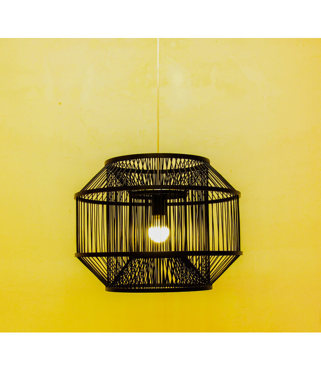 Bamboo Lampshade Pendant Light Black Handmade - Carlson D50xH35cm