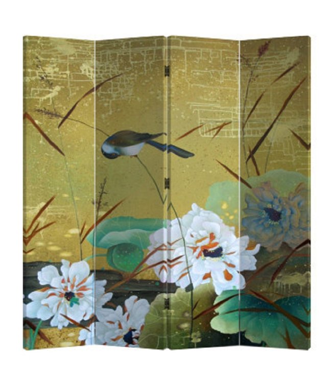Paravento Divisori in Tela L160xA180cm 4 Pannelli Rondini e Fiori